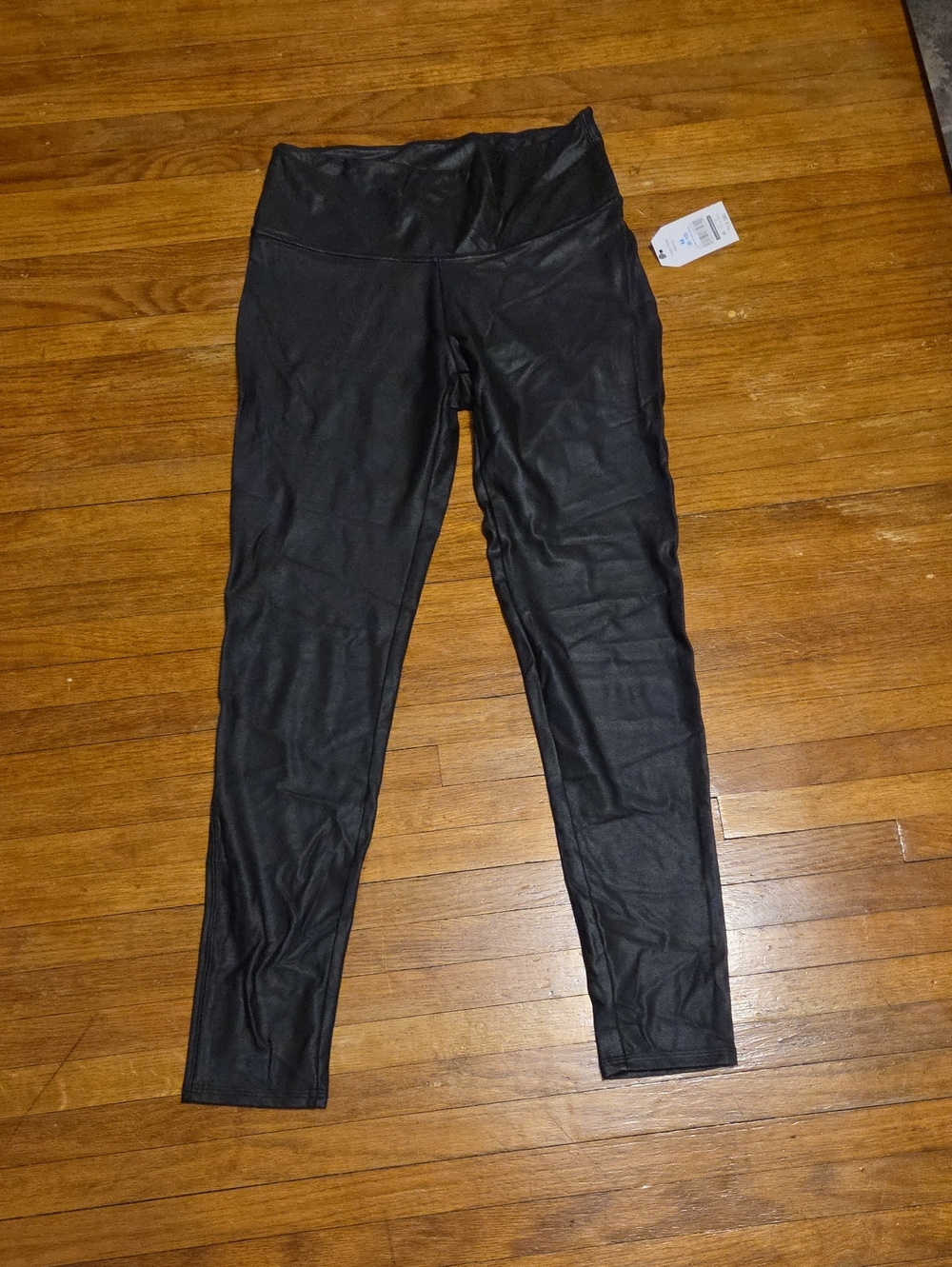 Womens Black Faux-Leather Leggings